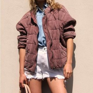 Free People Quilted Dolman Jacket in Cherry Cola